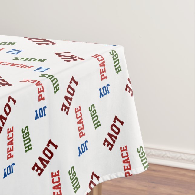 Peace Love Joy Hugs Colorful Modern Christmas Tablecloth (In Situ)