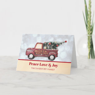 Peace Love & Joy Little Red Truck with Xmas Tree Holiday Card