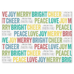 Peace Love Joy Merry Cheer with custom Family Name Tissue Paper