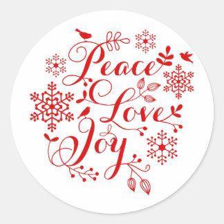 Peace, Love, Joy, Merry Christmas Classic Round Sticker