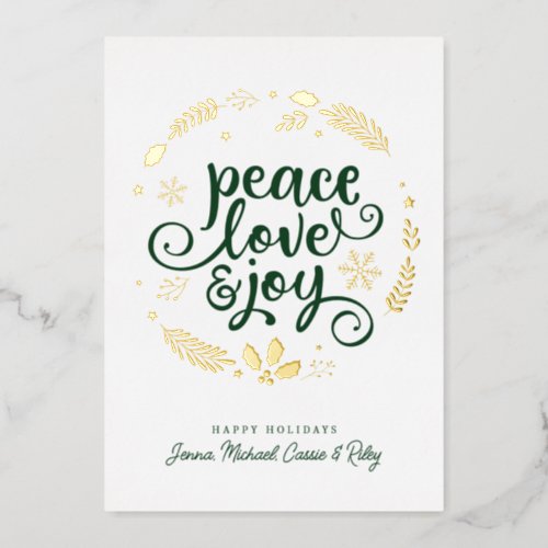 PEACE LOVE  JOY  Merry Christmas Foil Holiday Card