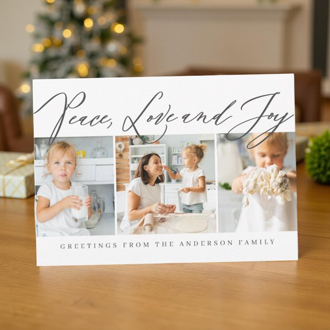 Peace Love & Joy Merry Christmas Modern Chic Photo Holiday Card (Creator Uploaded)