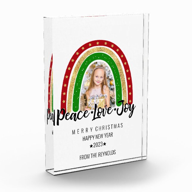 Peace Love Joy Merry Christmas Rainbow Photo Block (Left)