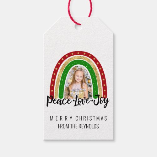 Peace Love Joy Merry Christmas Rainbow Photo Gift Tags