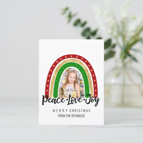 Peace Love Joy Merry Christmas Rainbow Photo Holiday Postcard