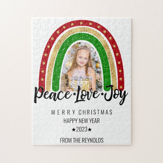 Peace Love Joy Merry Christmas Rainbow Photo Jigsaw Puzzle (Vertical)