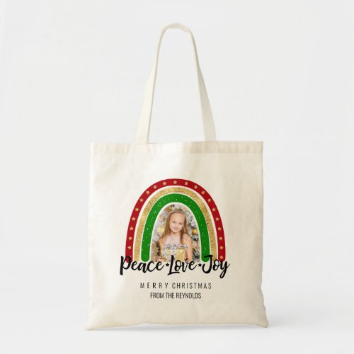 Peace Love Joy Merry Christmas Rainbow Photo Tote Bag