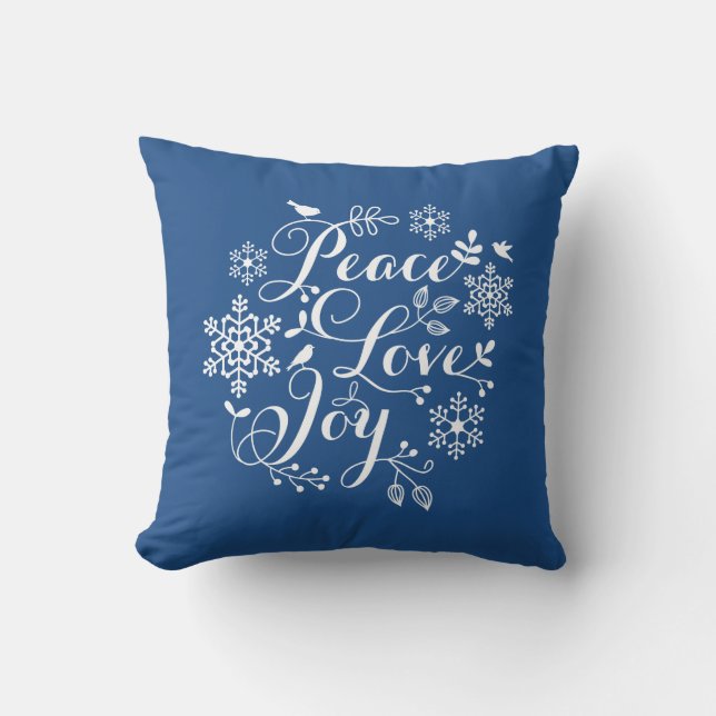 Peace, Love, Joy, Merry Christmas Throw Pillow (Front)