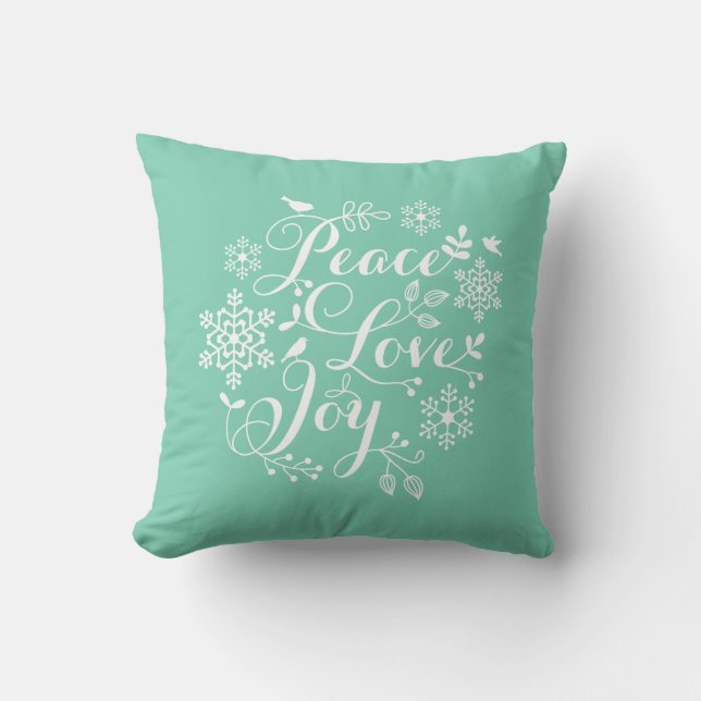 Peace, Love, Joy, Merry Christmas Throw Pillow (Front)