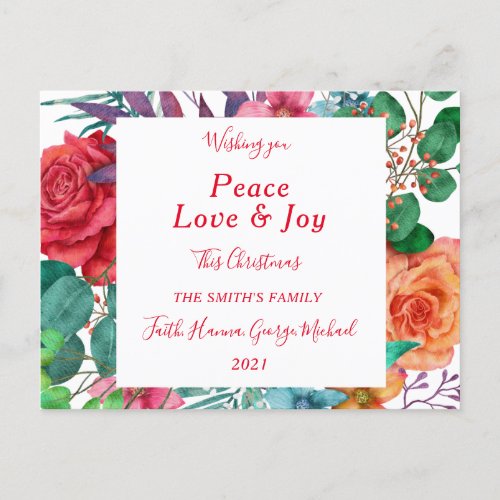 Peace Love Joy Merry Family Christmas Postcard