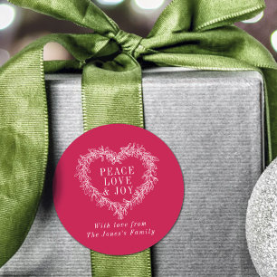 Peace, love joy mistletoe Christmas white red Classic Round Sticker