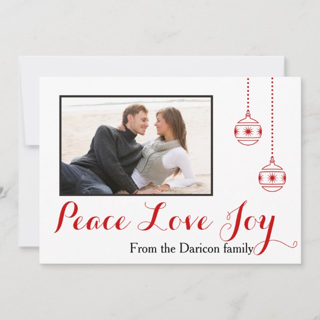 Peace, Love, Joy modern Christmas Groupon photo Holiday Card (Front)