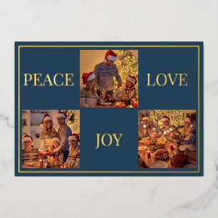 Peace Love & Joy Modern Minimal Family Photo Real Foil Holiday Card