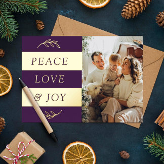 Peace, Love & Joy Modern Photo Christmas Real Foil Holiday Card