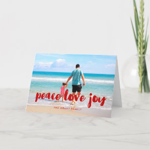 Peace Love Joy Modern Red Photo Holiday Card