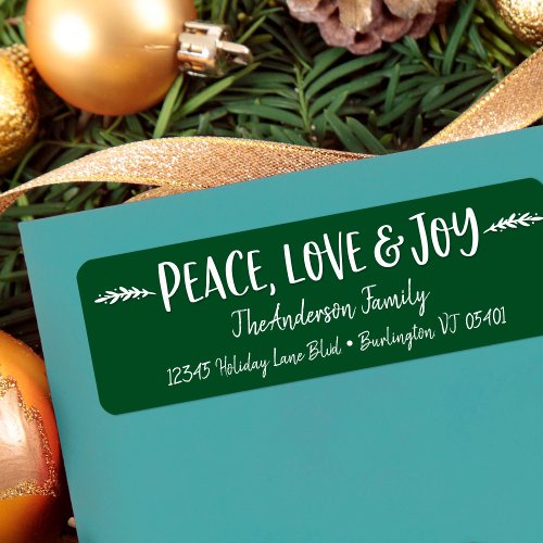 Peace Love Joy Modern Typography Green Custom Name Label