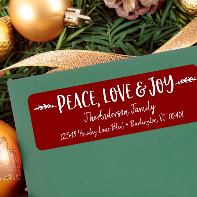Peace Love Joy Modern Typography Name Burgundy Red Label (Creator Uploaded)