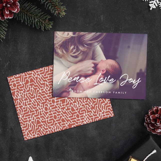 Peace Love Joy Modern Typography Photo Holiday Card (Creator Uploaded)