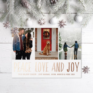 Peace Love Joy Multi-photo Foil Holiday Card