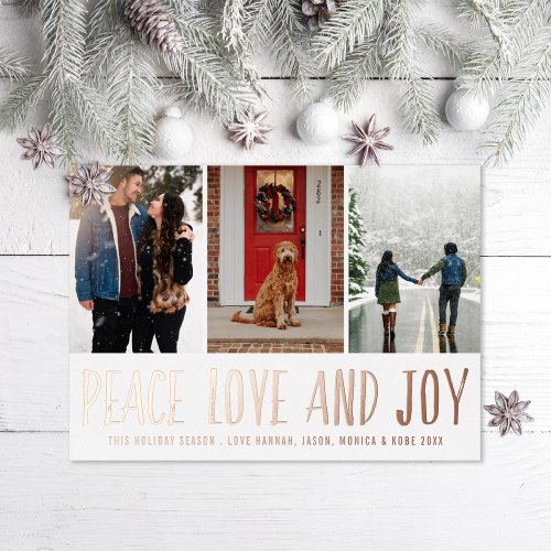 Peace Love Joy Multi_photo Foil Holiday Card