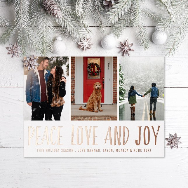 Peace Love Joy Multi-photo Foil Holiday Card (Creator Uploaded)