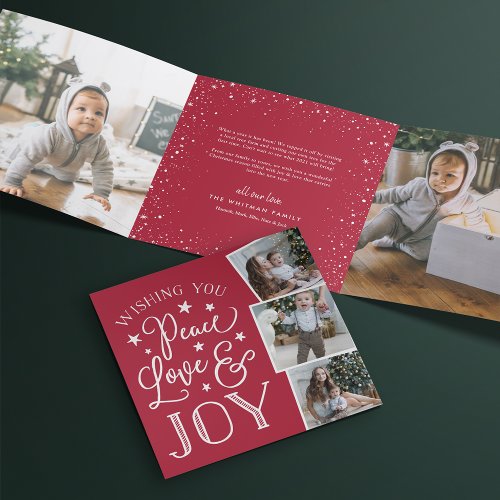 Peace Love  Joy  Multi Photo Tri_Fold Holiday Card