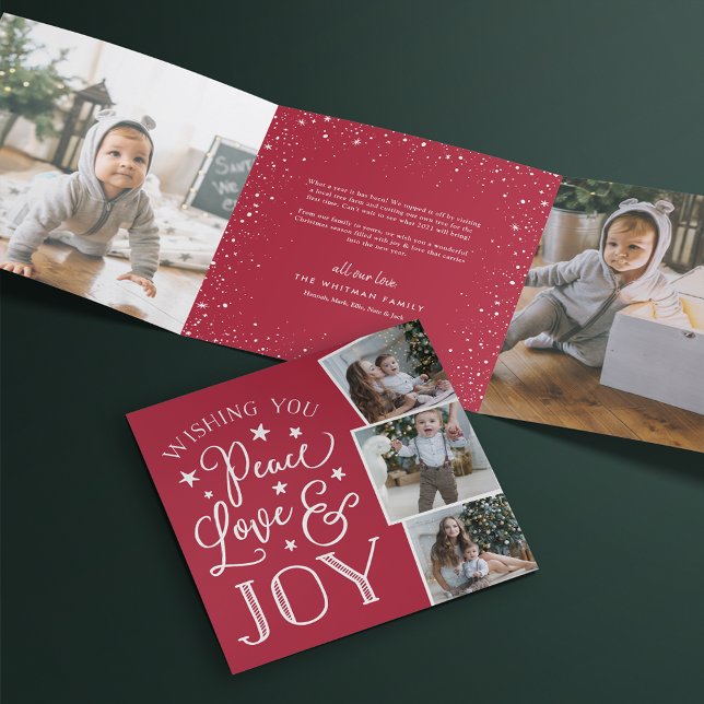 Peace, Love & Joy | Multi Photo Tri-Fold Holiday Card (Creator Uploaded)
