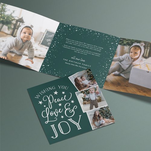 Peace Love  Joy  Multi Photo Tri_Fold Holiday Card