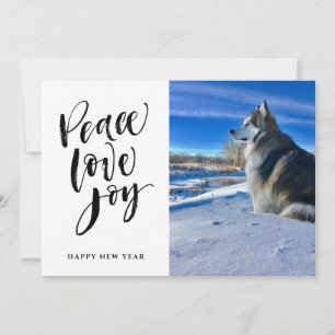 Peace Love Joy New Year Modern Script Photo Holiday Card