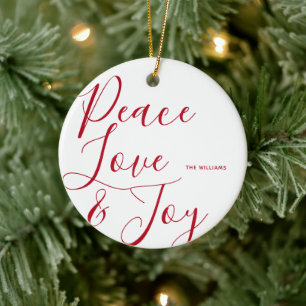 Peace Love Joy Personalized Christmas Ceramic Ornament