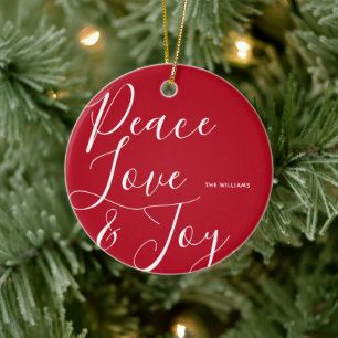 Peace Love Joy Personalized Christmas Ceramic Ornament