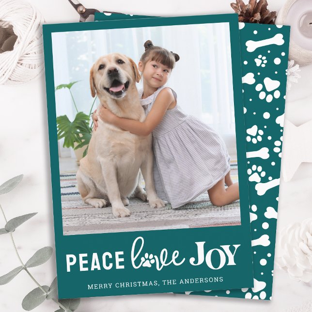 PEACE LOVE JOY Personalized Dog Pet Photo Holiday Card (Creator Uploaded)