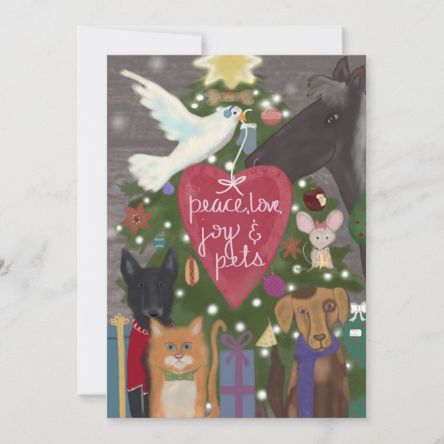 Peace, Love, Joy, Pets at Christmas Holiday Card (Front)