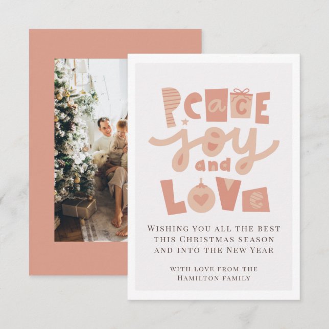 Peace Love Joy Photo Christmas Card (Front/Back)