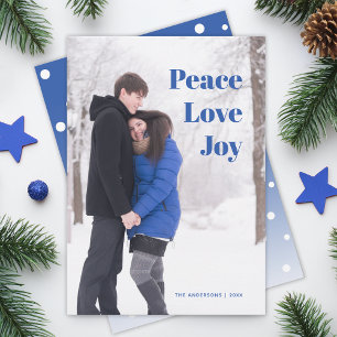 Peace Love Joy Photo Couple in Winter Holiday Blue Card