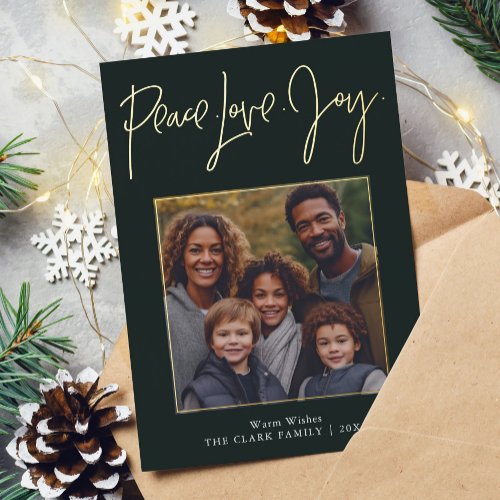 Peace Love Joy Photo Foil Holiday Card