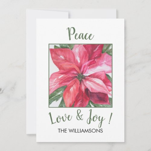 Peace Love  Joy Poinsettia Holiday Card