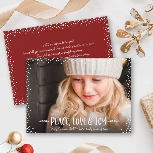 Peace Love Joy Quote Typography Chic Custom Photo Holiday Card