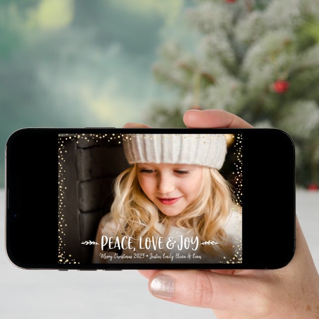 Peace Love Joy Quote Typography Chic Custom Photo Holiday Card (Front Digital)