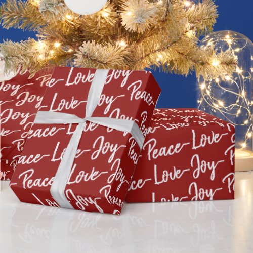Peace Love Joy  Red and White Christmas Wrapping Paper