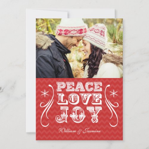 PEACE LOVE JOY Red Chevron Holiday Flat Card