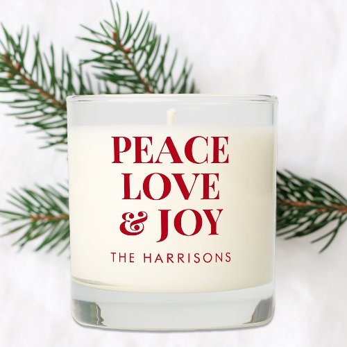 Peace Love Joy Red Christmas Holiday Scented Candle