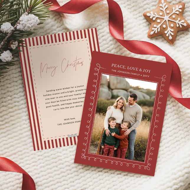 Peace Love & Joy Red Family Photo Christmas Holiday Card (Creator Uploaded)