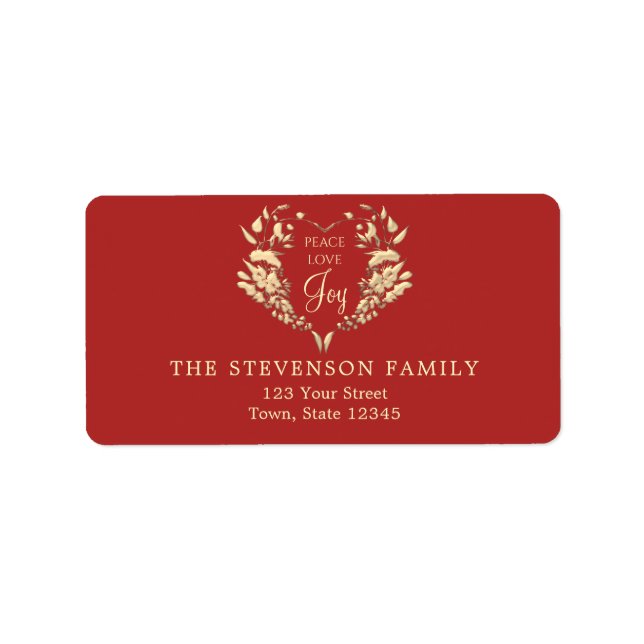 Peace Love Joy Red Gold Christmas Address Label (Front)