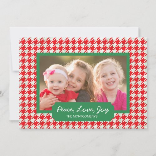 Peace Love Joy Red Houndstooth Holiday Photo Card