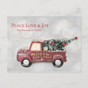 Peace Love & Joy Red Toy Truck Delivery Holiday Postcard