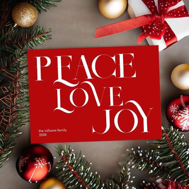 Peace Love Joy Red White Elegant Christmas Holiday Card (Creator Uploaded)