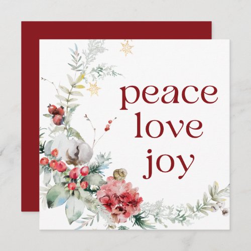 Peace Love Joy Red White Square Holiday Card