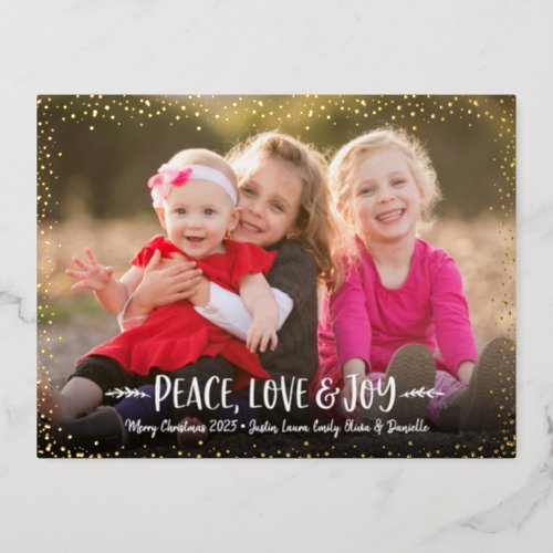 Peace Love Joy Script Christmas Photo Real Gold Foil Holiday Postcard