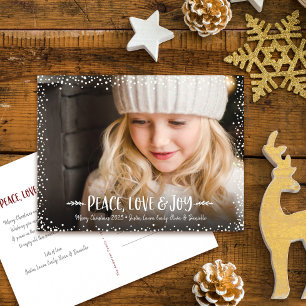 Peace Love Joy Script Custom Photo Confetti Dots Holiday Postcard